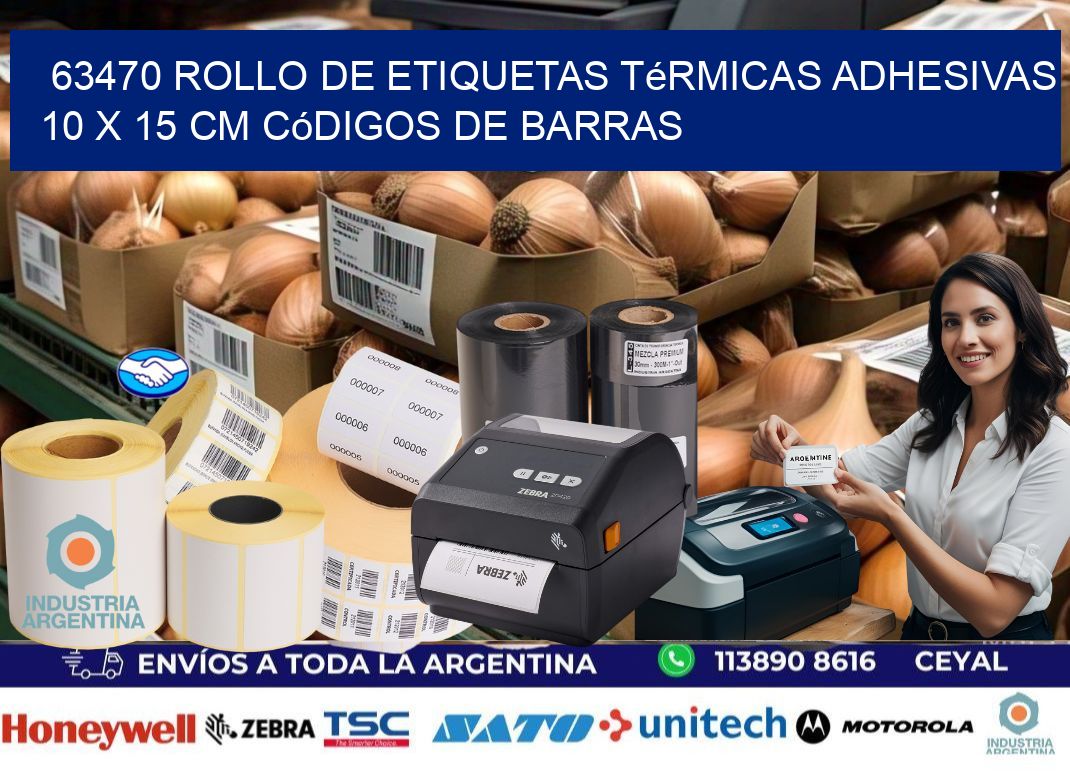 63470 Rollo de Etiquetas Térmicas Adhesivas 10 x 15 cm Códigos de Barras