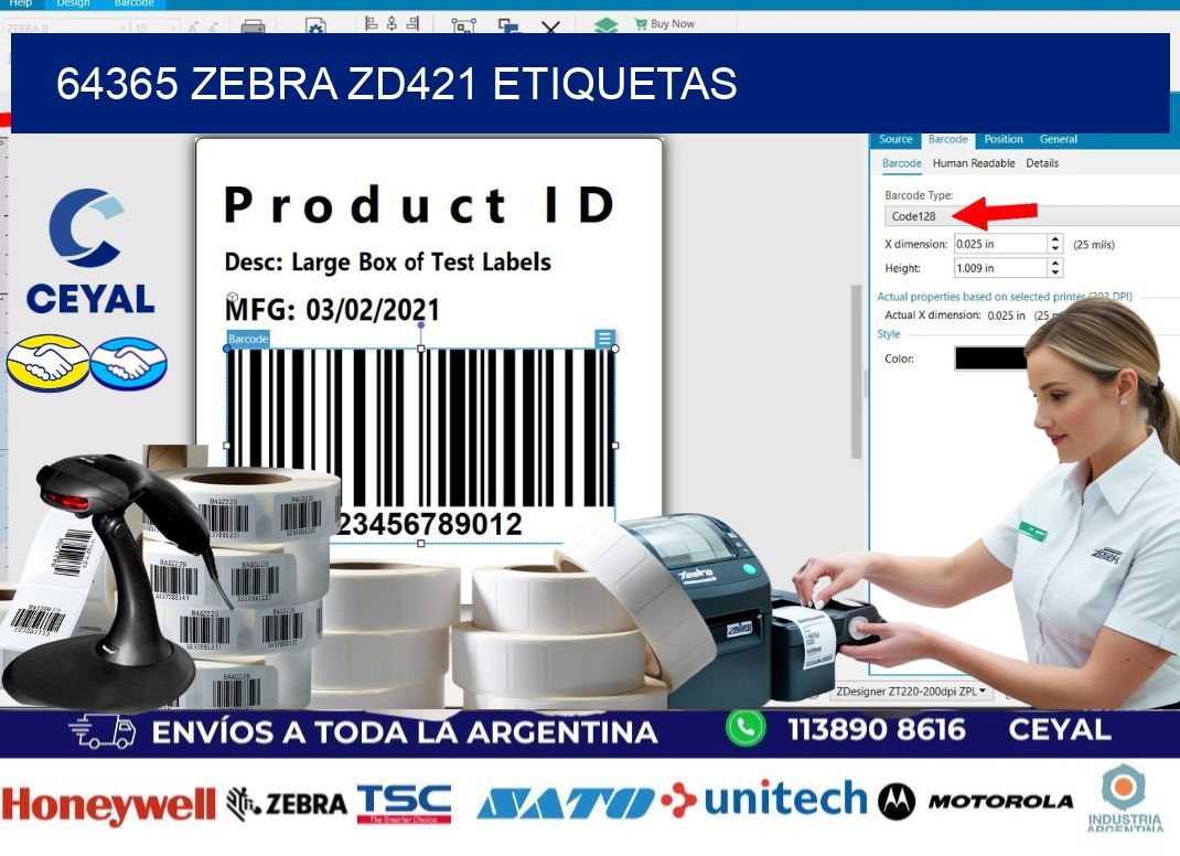 64365 Zebra ZD421 etiquetas
