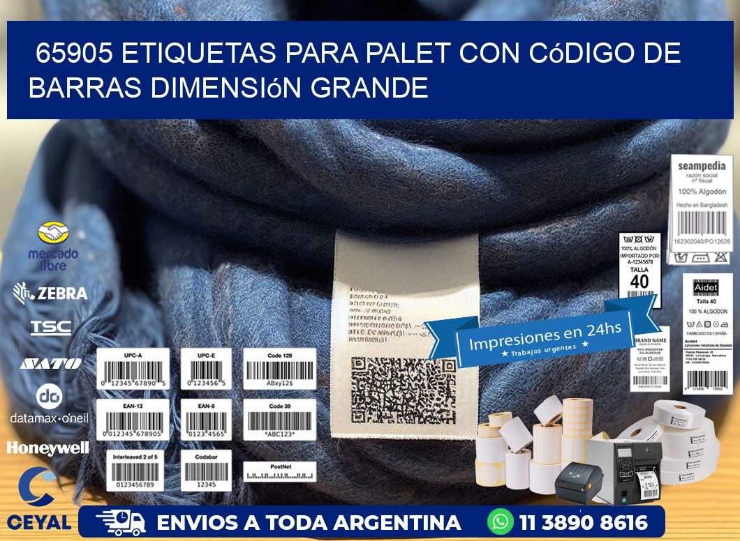 65905 etiquetas para palet con código de barras dimensión grande