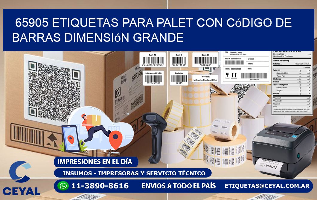65905 etiquetas para palet con código de barras dimensión grande