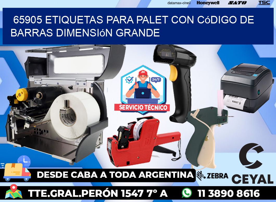 65905 etiquetas para palet con código de barras dimensión grande