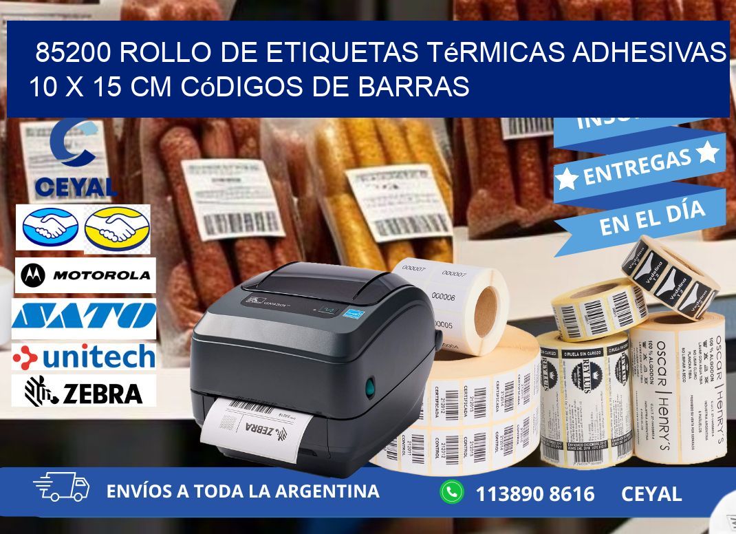 85200 Rollo de Etiquetas Térmicas Adhesivas 10 x 15 cm Códigos de Barras