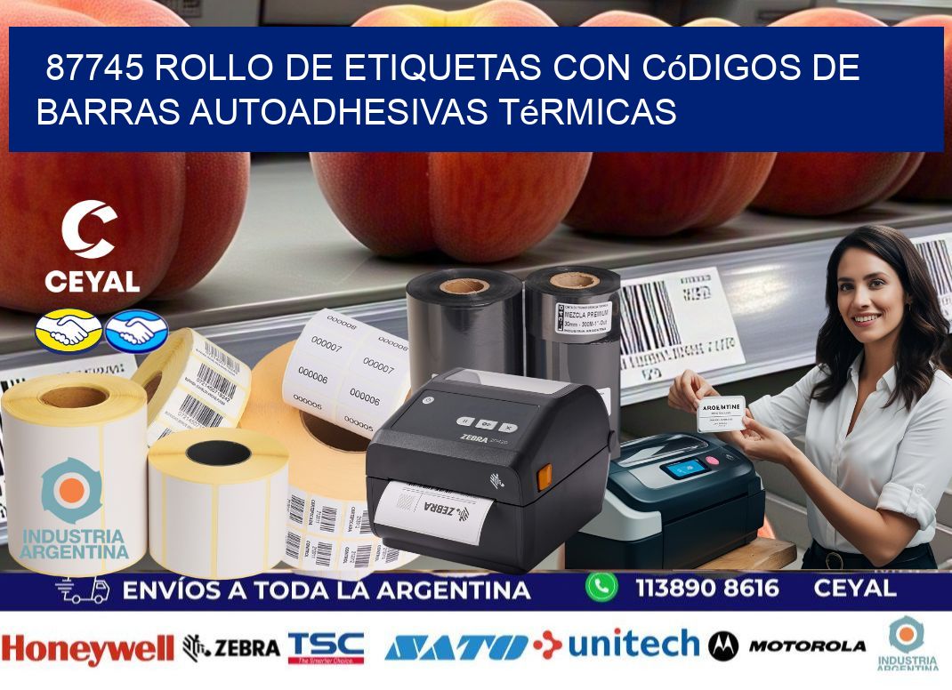 87745 Rollo de etiquetas con códigos de barras autoadhesivas térmicas
