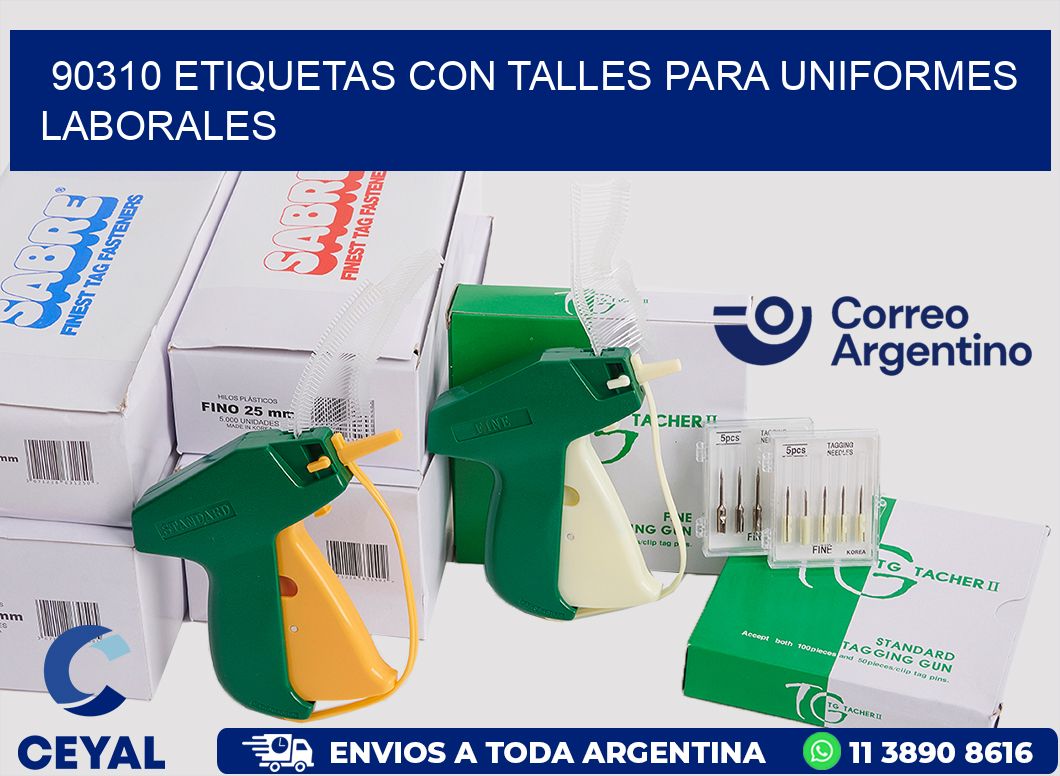 90310 etiquetas con talles para uniformes laborales