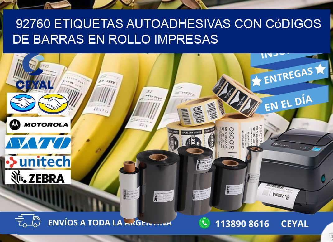 92760 Etiquetas autoadhesivas con códigos de barras en rollo impresas