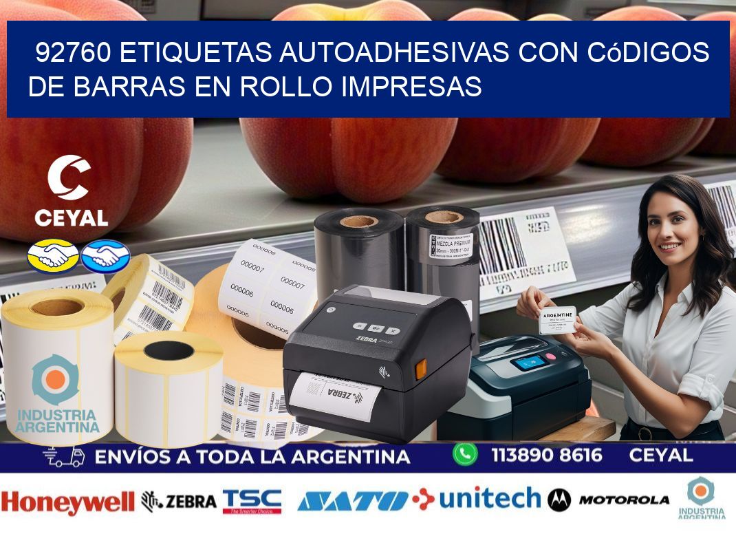 92760 Etiquetas autoadhesivas con códigos de barras en rollo impresas