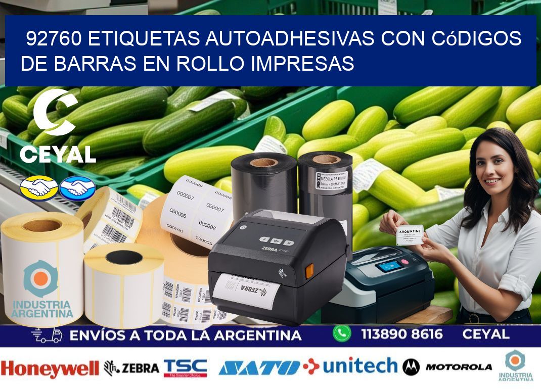 92760 Etiquetas autoadhesivas con códigos de barras en rollo impresas
