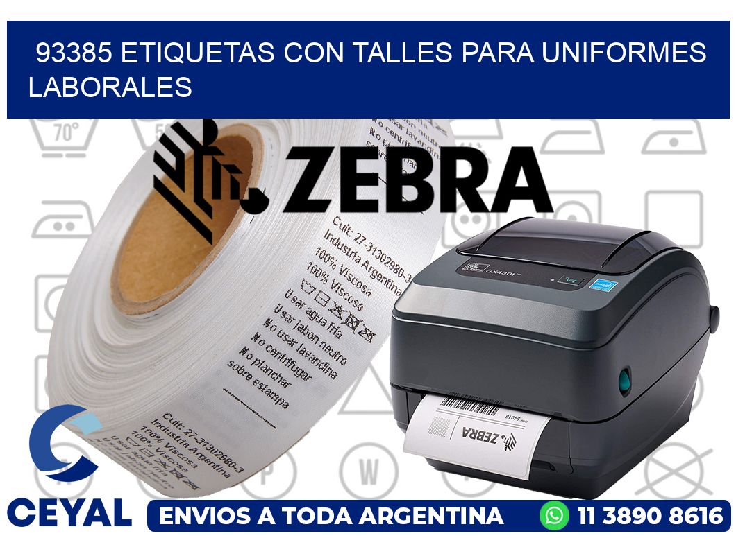 93385 etiquetas con talles para uniformes laborales
