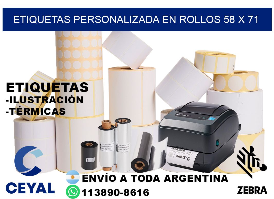 etiquetas personalizada en rollos 58 x 71