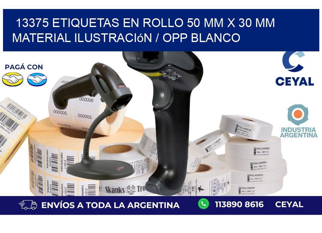 13375 Etiquetas en rollo 50 mm x 30 mm material Ilustración / OPP Blanco