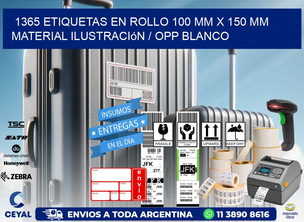 1365 Etiquetas en rollo 100 mm x 150 mm material Ilustración / OPP Blanco