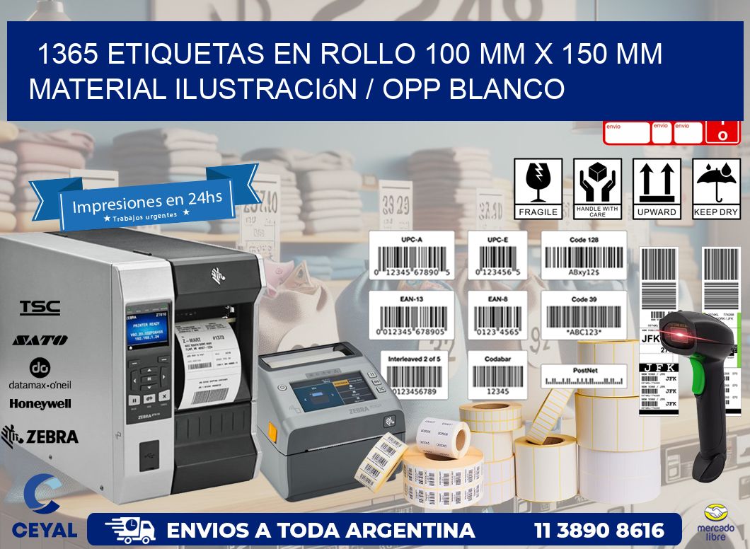 1365 Etiquetas en rollo 100 mm x 150 mm material Ilustración / OPP Blanco