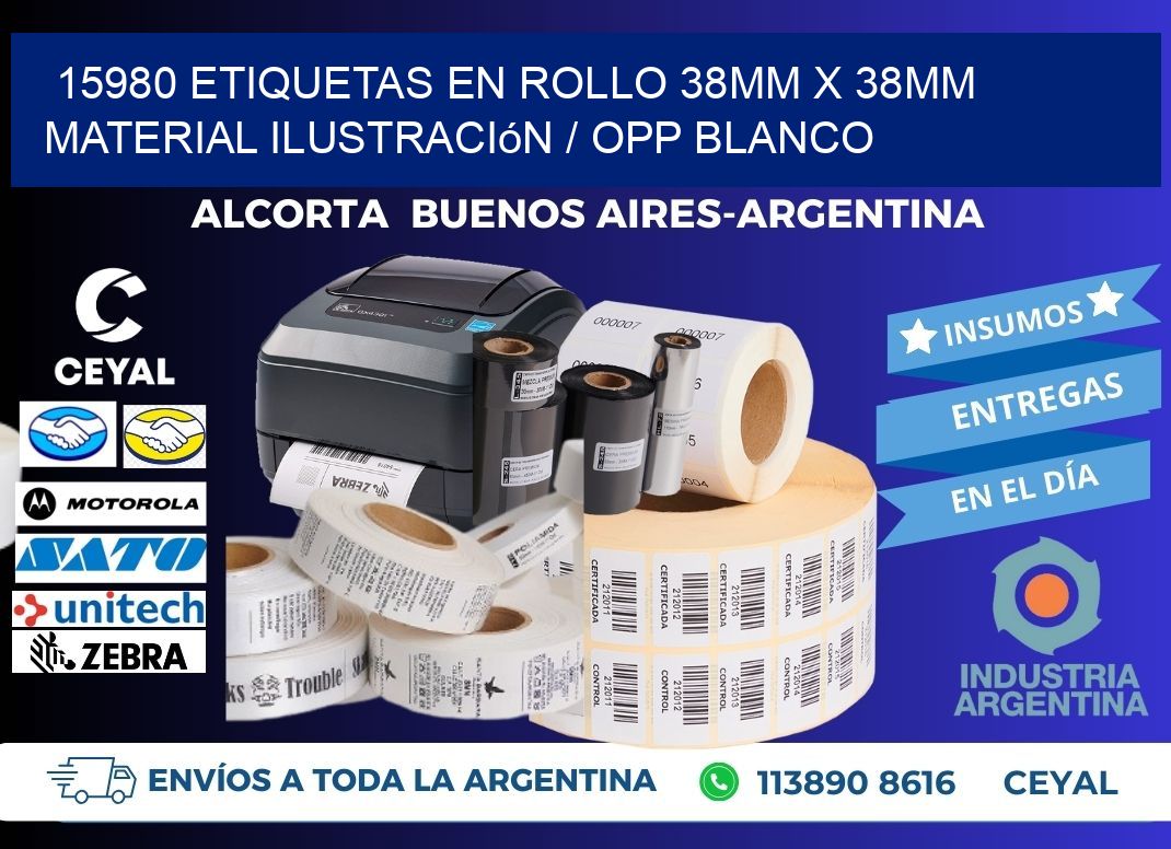 15980 Etiquetas en rollo 38mm x 38mm material Ilustración / OPP Blanco