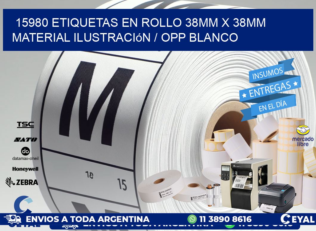 15980 Etiquetas en rollo 38mm x 38mm material Ilustración / OPP Blanco