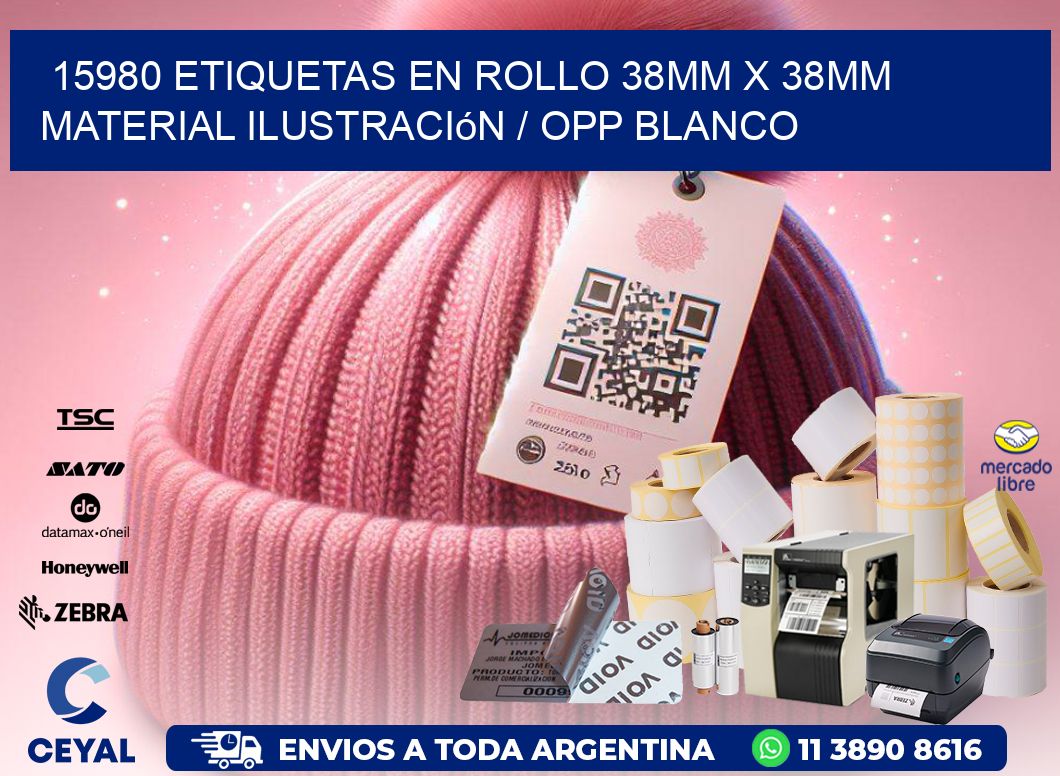15980 Etiquetas en rollo 38mm x 38mm material Ilustración / OPP Blanco