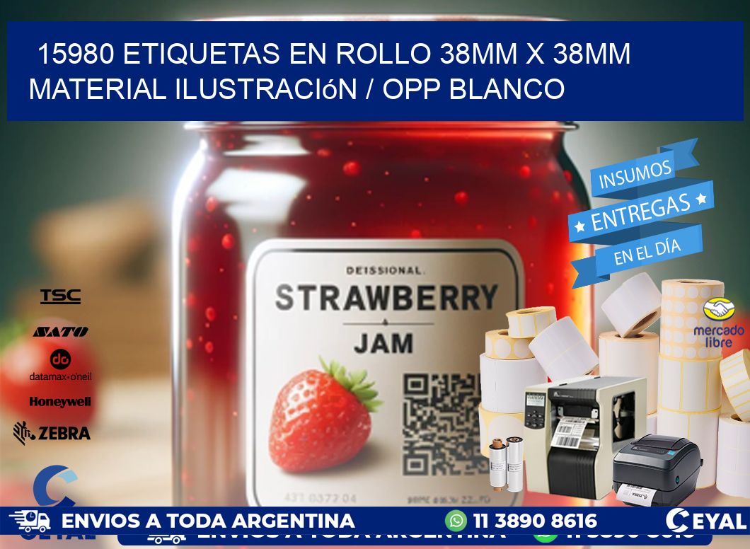 15980 Etiquetas en rollo 38mm x 38mm material Ilustración / OPP Blanco