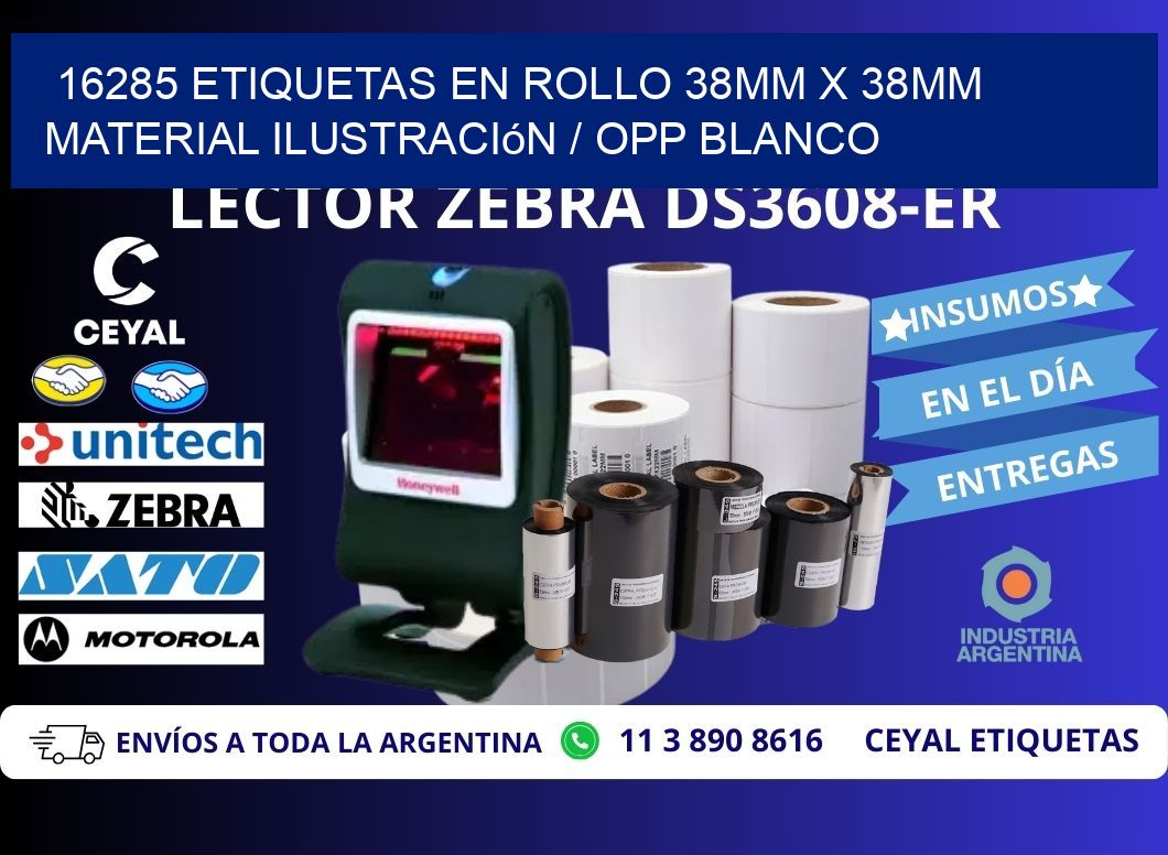 16285 Etiquetas en rollo 38mm x 38mm material Ilustración / OPP Blanco