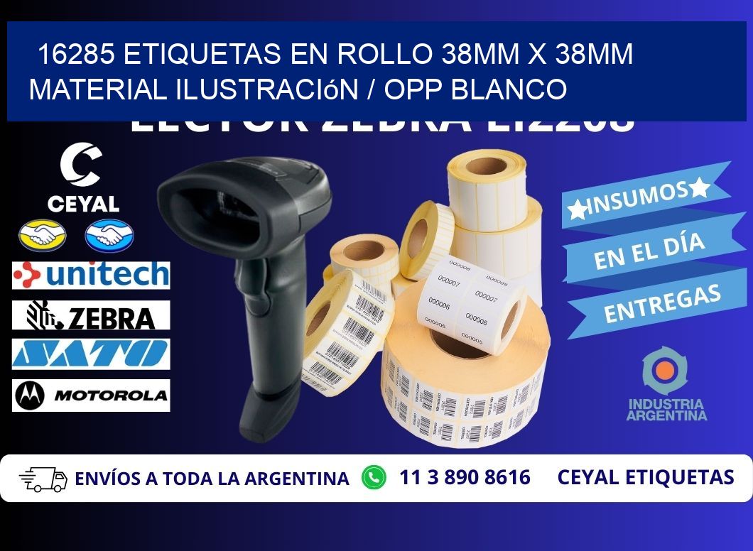 16285 Etiquetas en rollo 38mm x 38mm material Ilustración / OPP Blanco
