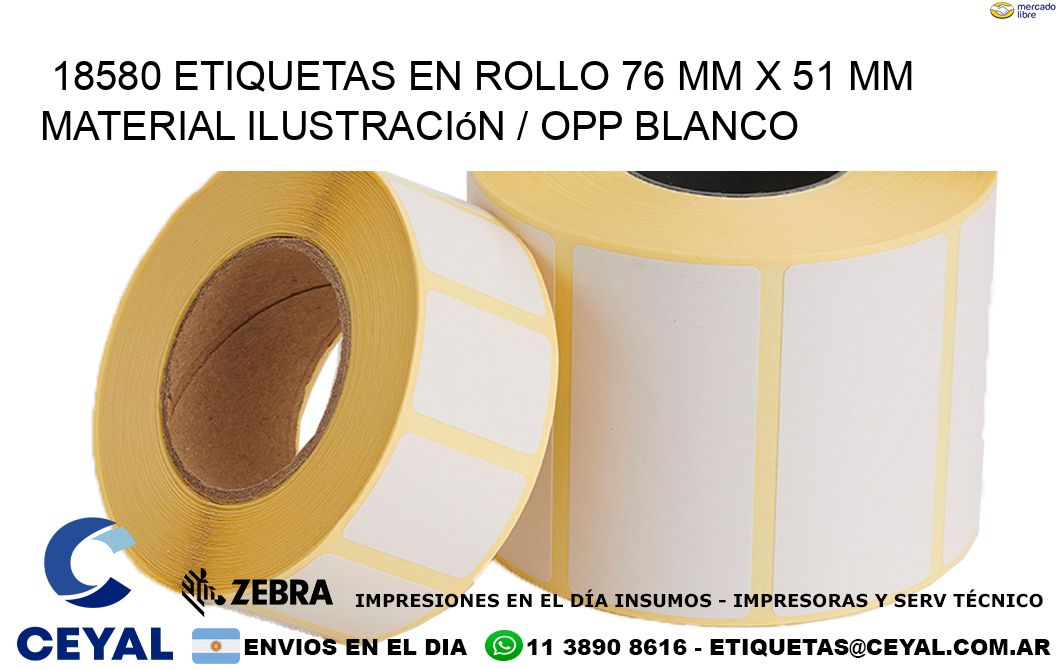 18580 Etiquetas en rollo 76 mm x 51 mm material Ilustración / OPP Blanco
