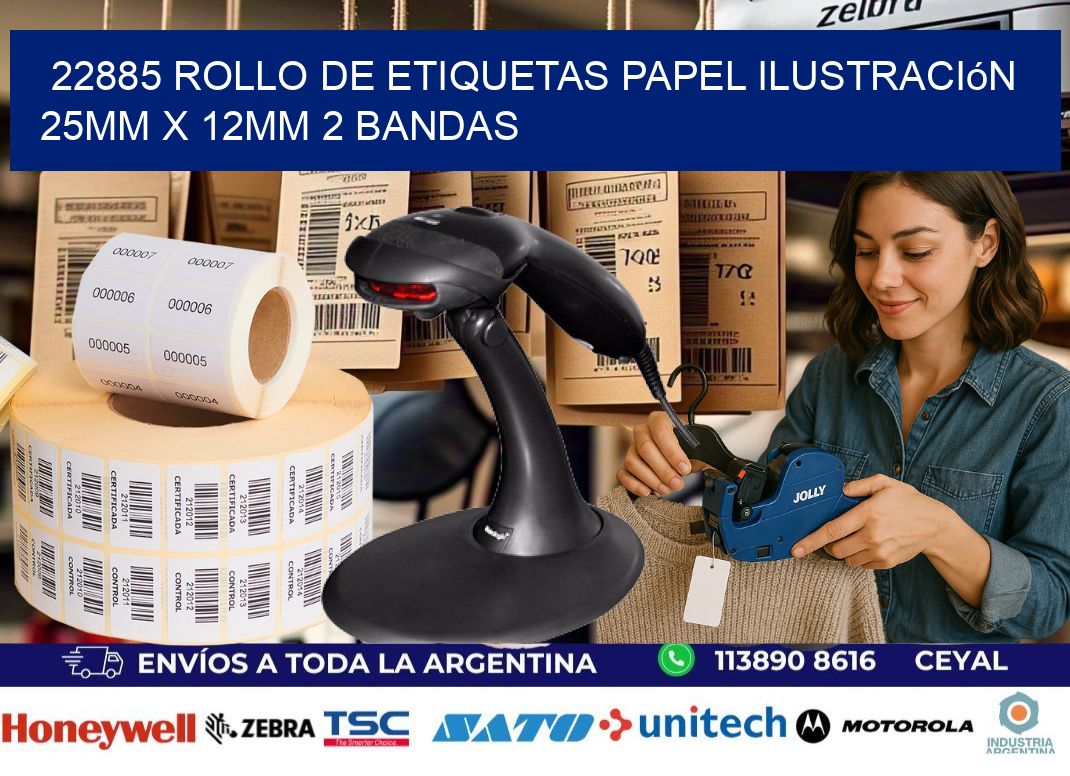 22885 Rollo de Etiquetas Papel Ilustración 25mm x 12mm 2 Bandas