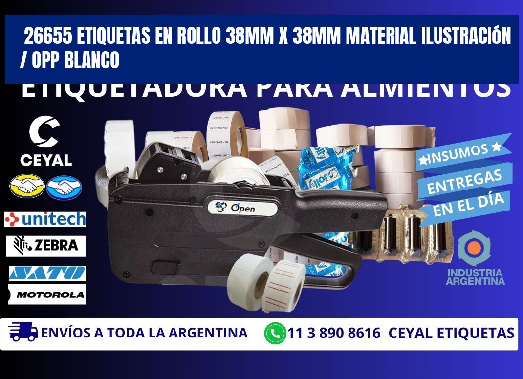 26655 Etiquetas en rollo 38mm x 38mm material Ilustración / OPP Blanco
