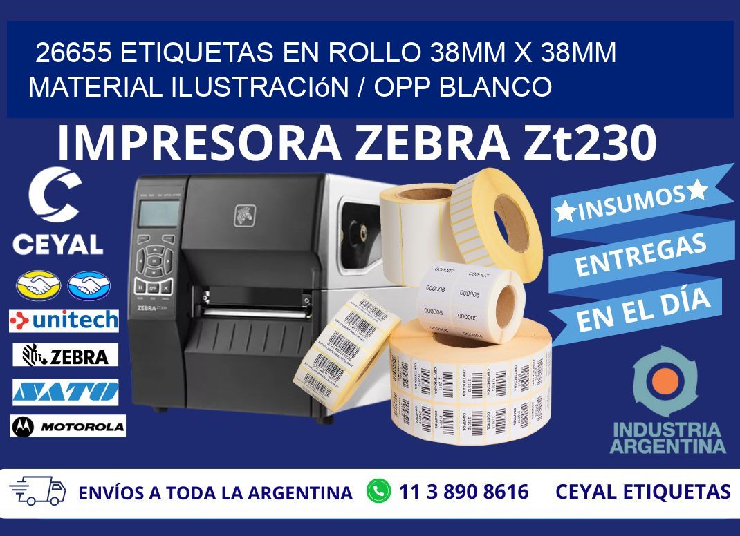 26655 Etiquetas en rollo 38mm x 38mm material Ilustración / OPP Blanco
