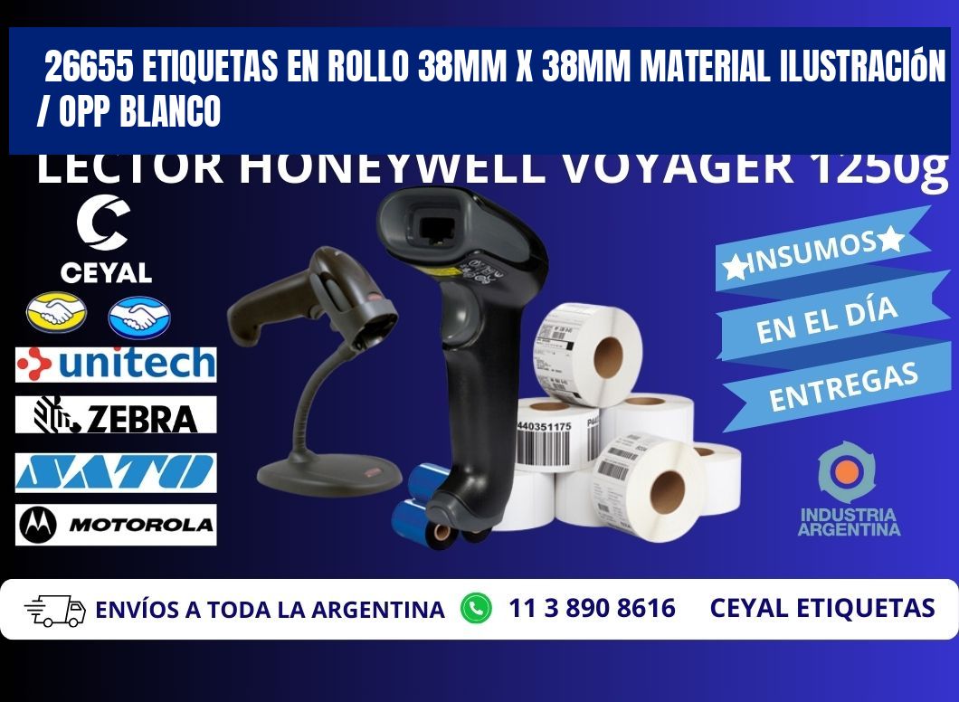 26655 Etiquetas en rollo 38mm x 38mm material Ilustración / OPP Blanco