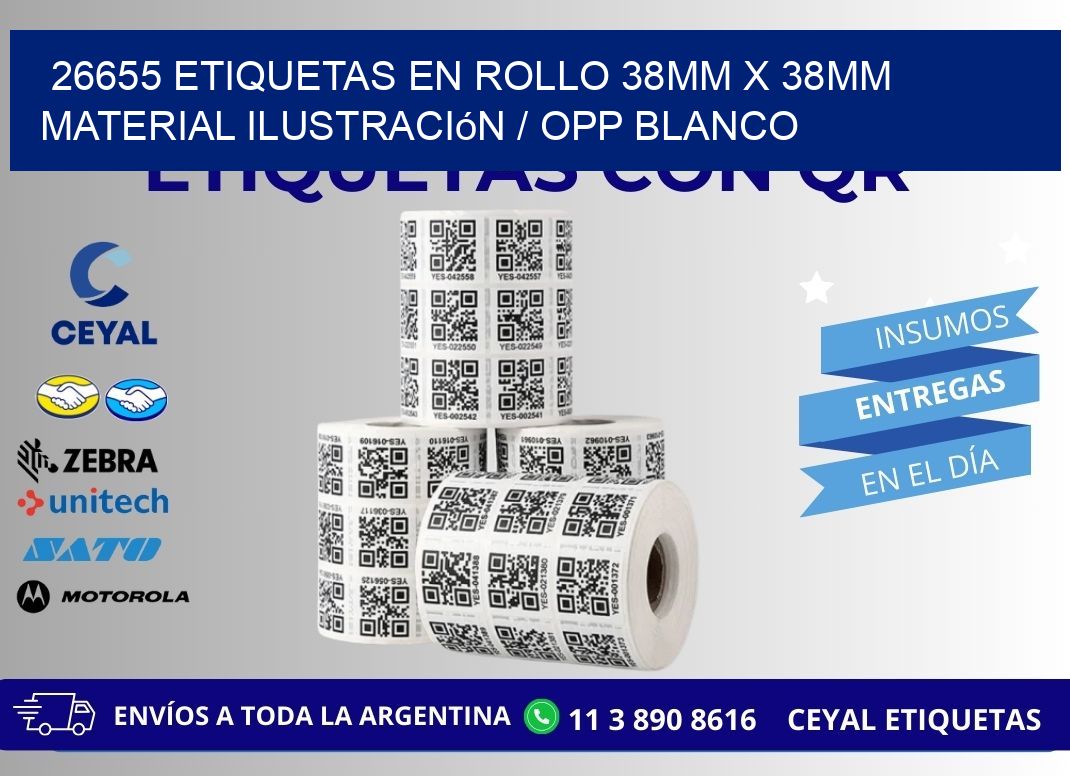 26655 Etiquetas en rollo 38mm x 38mm material Ilustración / OPP Blanco