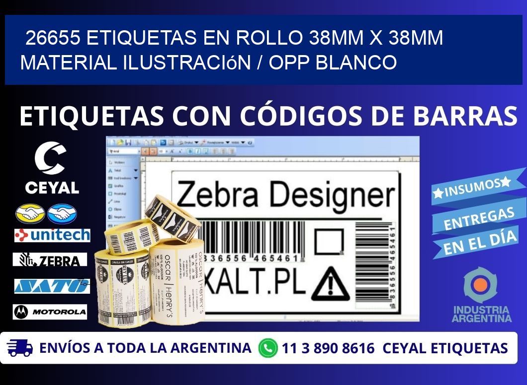 26655 Etiquetas en rollo 38mm x 38mm material Ilustración / OPP Blanco