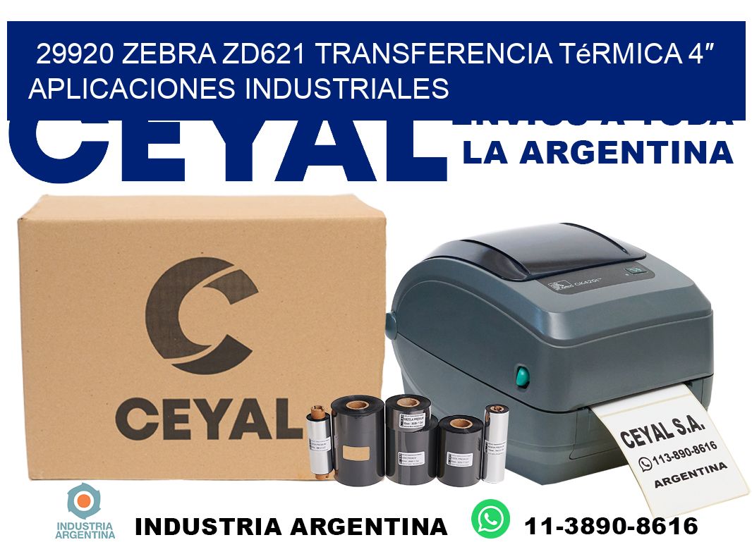 29920 Zebra ZD621 transferencia térmica 4″ aplicaciones industriales