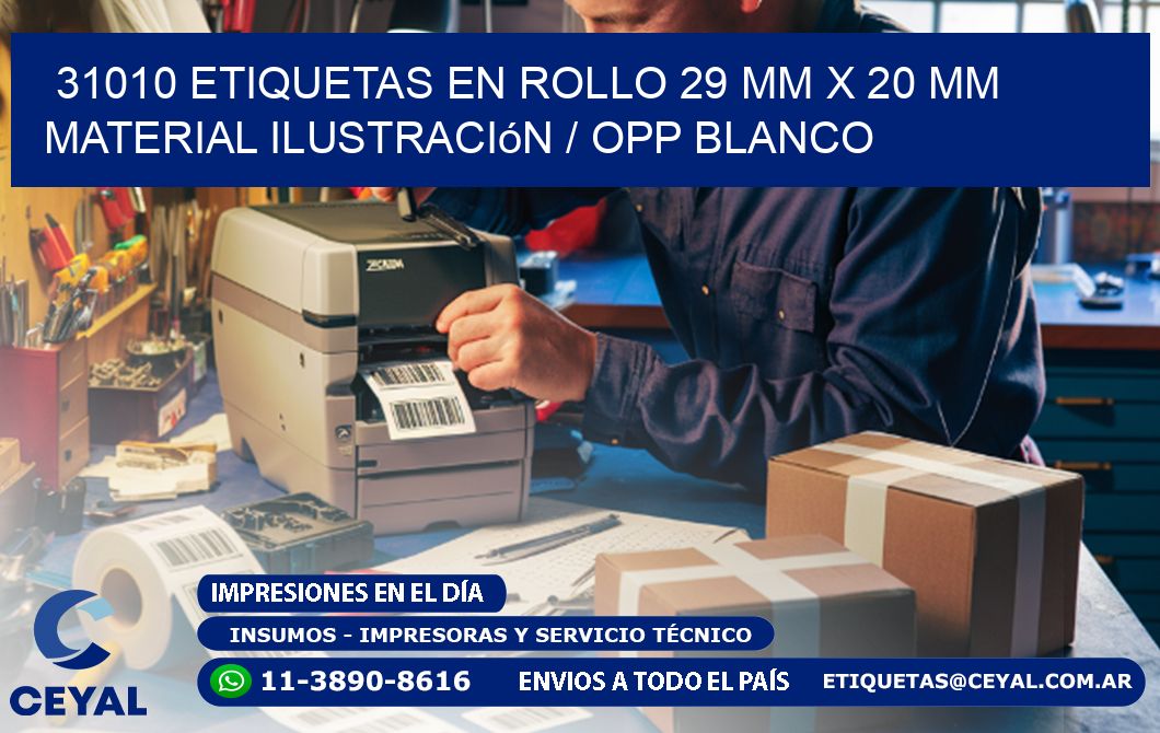 31010 Etiquetas en rollo 29 mm x 20 mm material Ilustración / OPP Blanco
