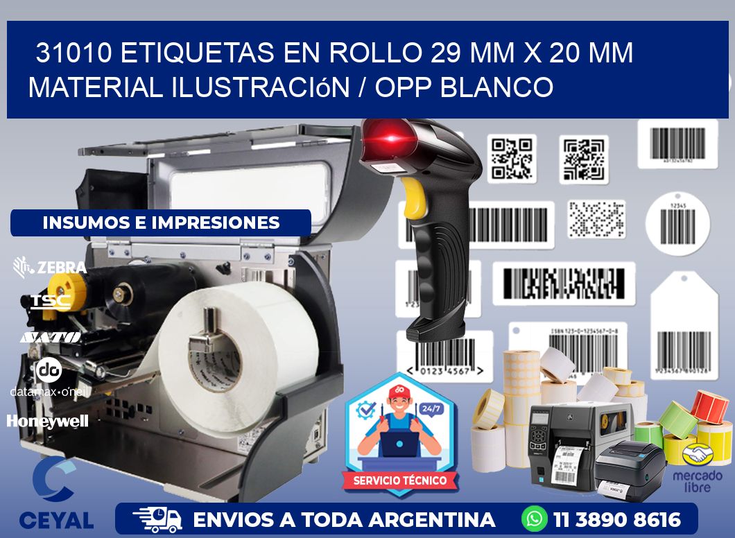 31010 Etiquetas en rollo 29 mm x 20 mm material Ilustración / OPP Blanco