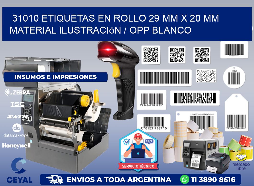 31010 Etiquetas en rollo 29 mm x 20 mm material Ilustración / OPP Blanco