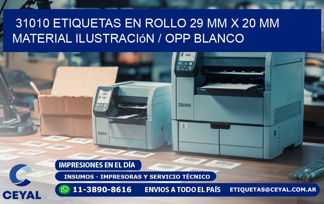 31010 Etiquetas en rollo 29 mm x 20 mm material Ilustración / OPP Blanco