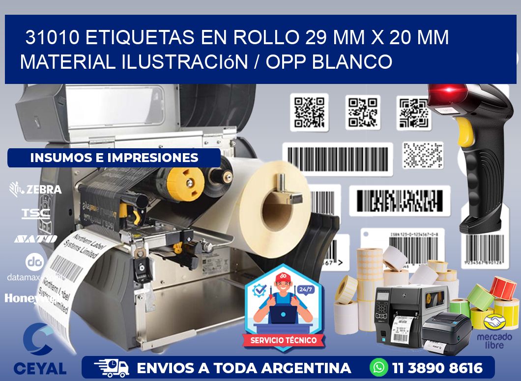31010 Etiquetas en rollo 29 mm x 20 mm material Ilustración / OPP Blanco