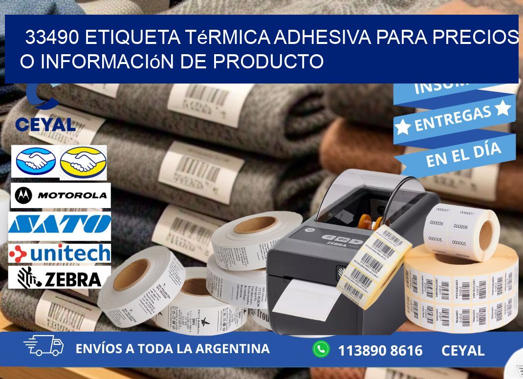 33490 Etiqueta térmica adhesiva para precios o información de producto