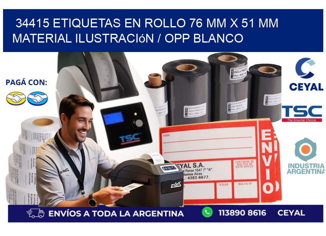 34415 Etiquetas en rollo 76 mm x 51 mm material Ilustración / OPP Blanco