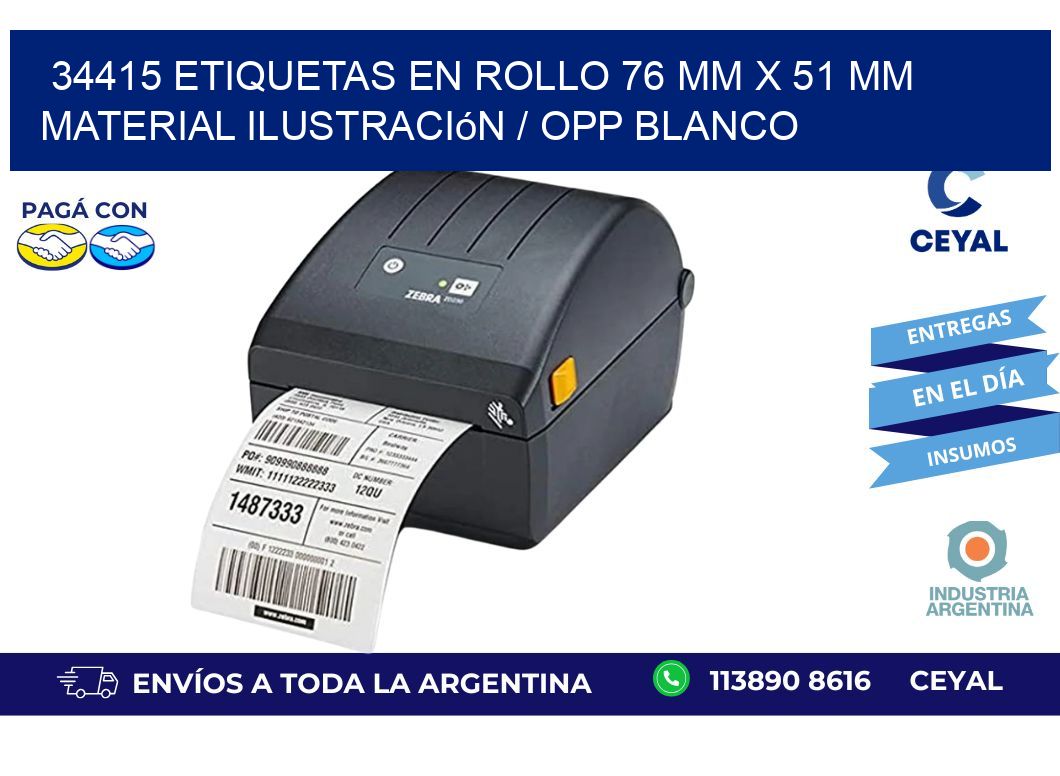 34415 Etiquetas en rollo 76 mm x 51 mm material Ilustración / OPP Blanco