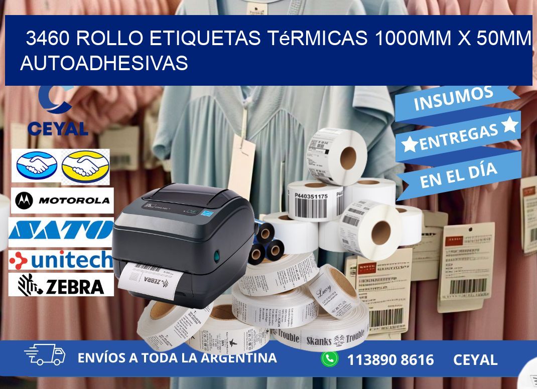 3460 Rollo Etiquetas Térmicas 1000mm X 50mm Autoadhesivas