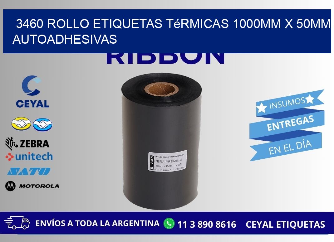 3460 Rollo Etiquetas Térmicas 1000mm X 50mm Autoadhesivas