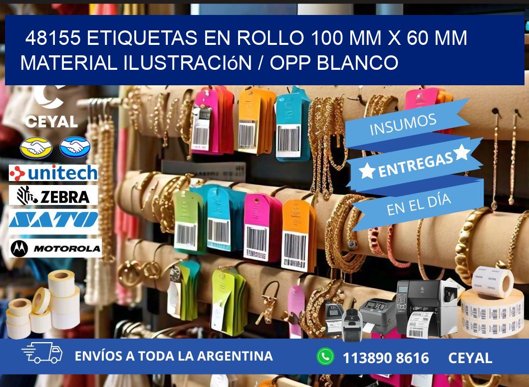 48155 Etiquetas en rollo 100 mm x 60 mm material Ilustración / OPP Blanco