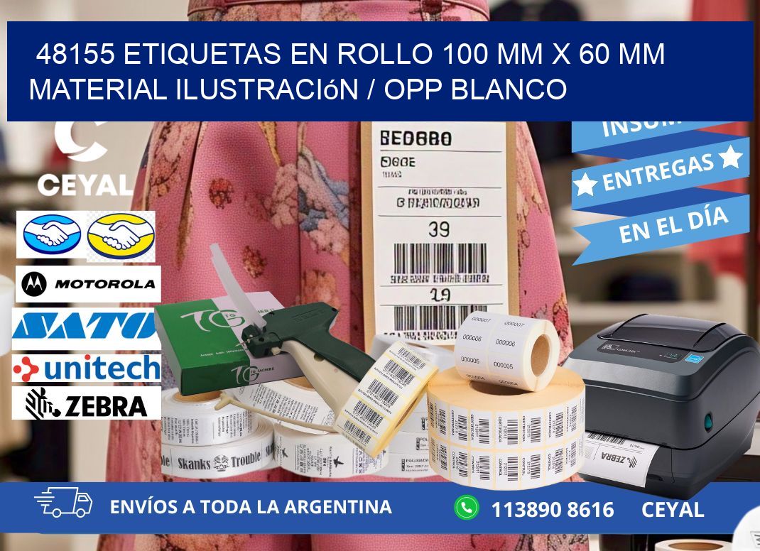 48155 Etiquetas en rollo 100 mm x 60 mm material Ilustración / OPP Blanco