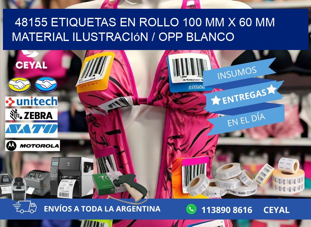 48155 Etiquetas en rollo 100 mm x 60 mm material Ilustración / OPP Blanco
