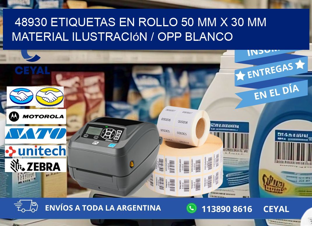 48930 Etiquetas en rollo 50 mm x 30 mm material Ilustración / OPP Blanco