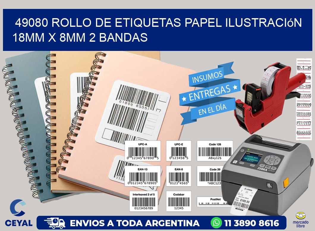 49080 Rollo de Etiquetas Papel Ilustración 18mm x 8mm 2 Bandas