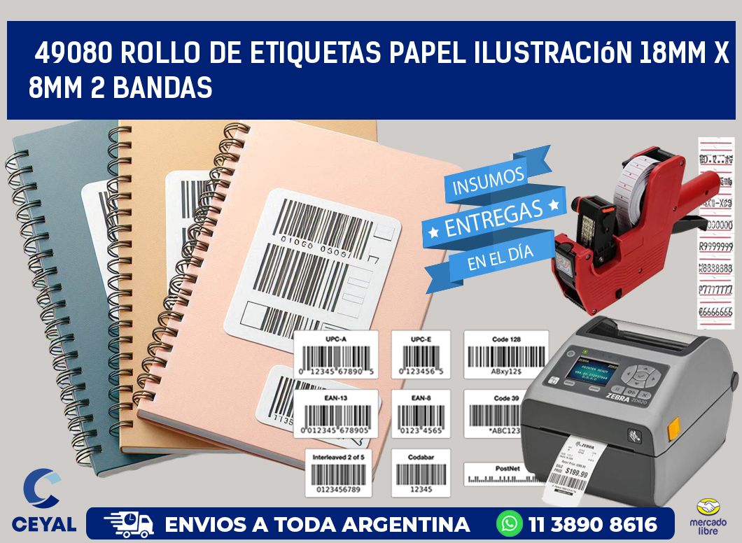 49080 Rollo de Etiquetas Papel Ilustración 18mm x 8mm 2 Bandas