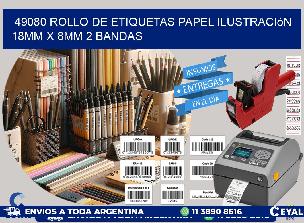 49080 Rollo de Etiquetas Papel Ilustración 18mm x 8mm 2 Bandas