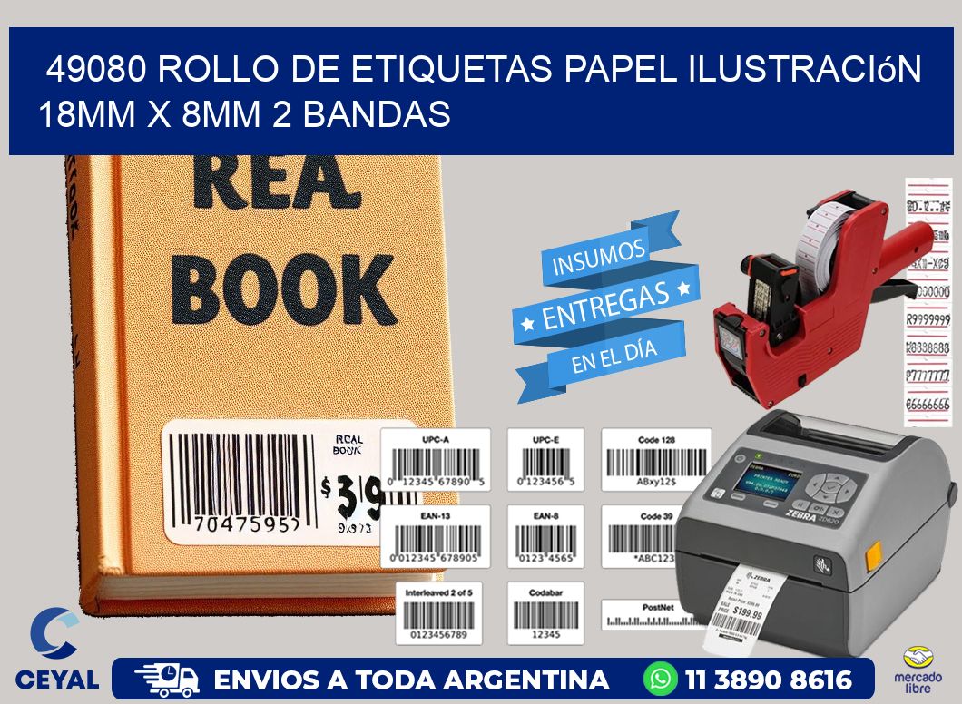 49080 Rollo de Etiquetas Papel Ilustración 18mm x 8mm 2 Bandas