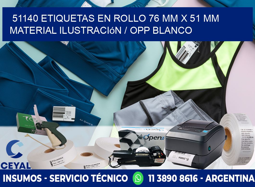 51140 Etiquetas en rollo 76 mm x 51 mm material Ilustración / OPP Blanco