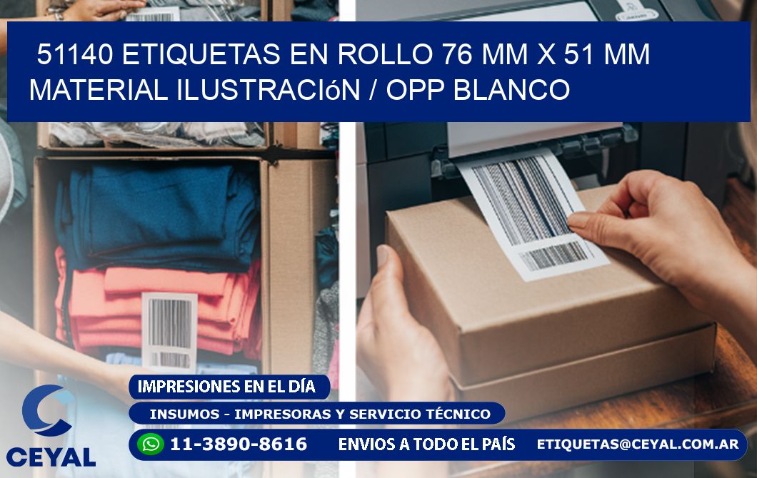 51140 Etiquetas en rollo 76 mm x 51 mm material Ilustración / OPP Blanco